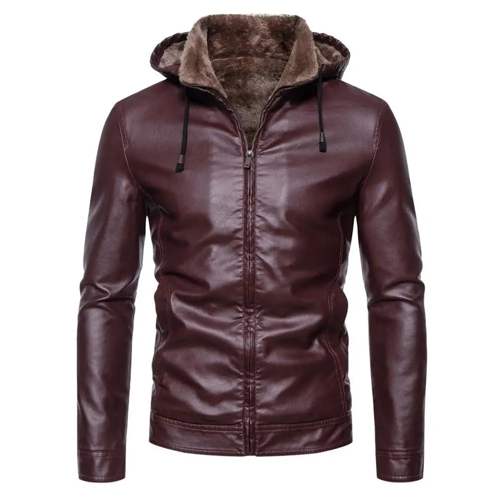 Faux Leather Hooded Jacket