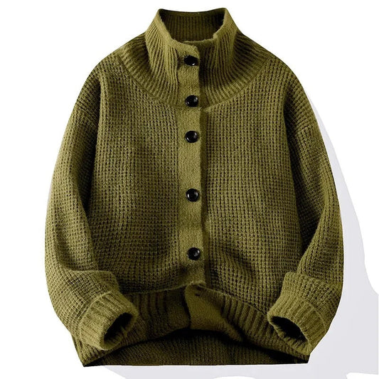 Men's High Collar Knit Cardigan Sweater