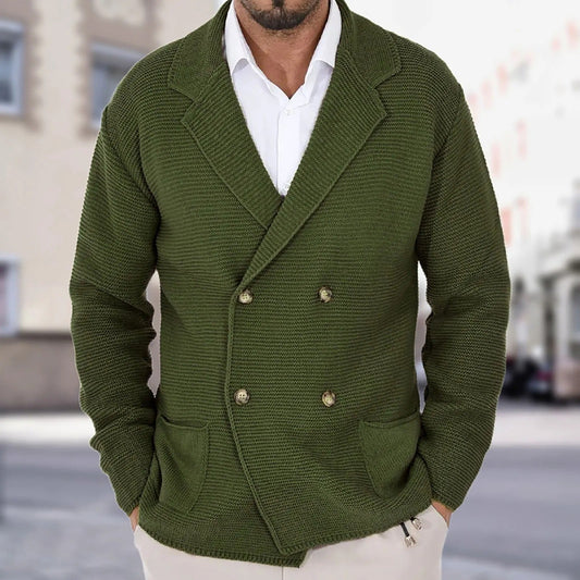 Men's Double-Breasted Knit Blazer Jacket