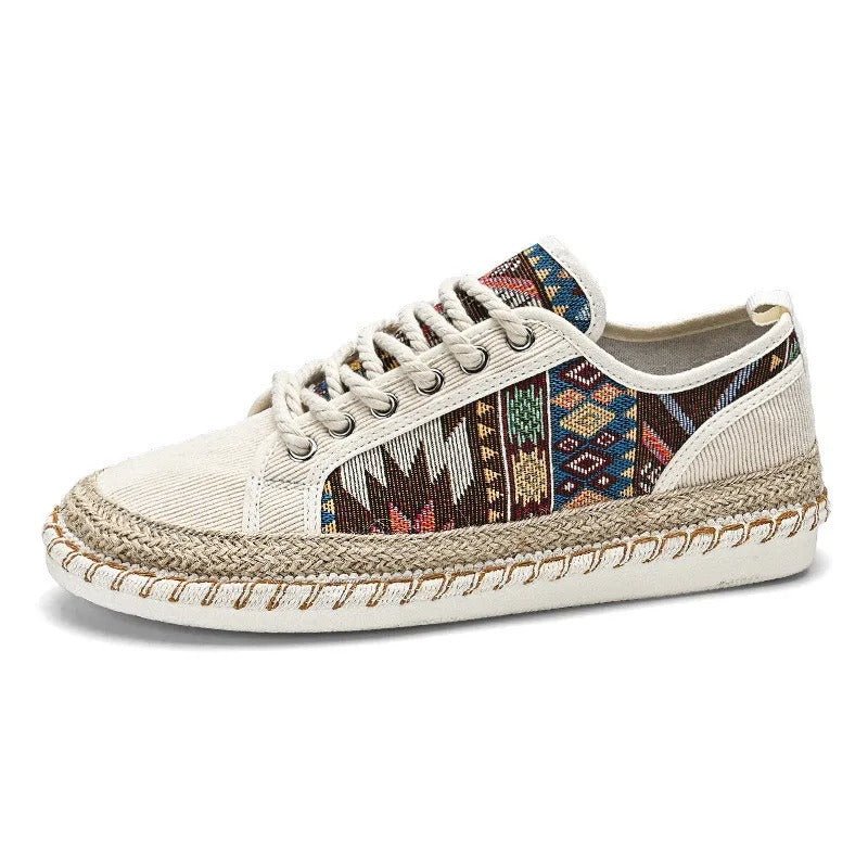 Ethnic Raffia Sole Sneakers with Patterned Design - Harren Cole