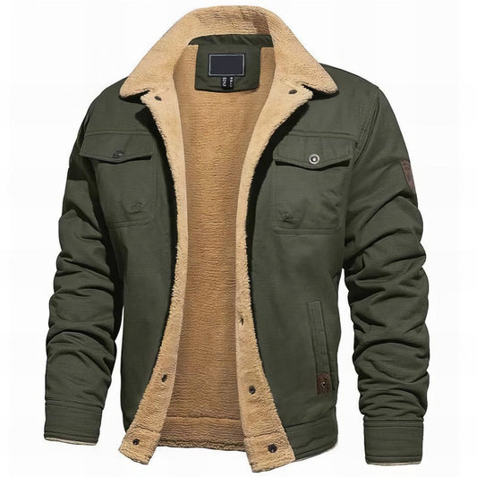 army green jacket with pockets and sherpa lining