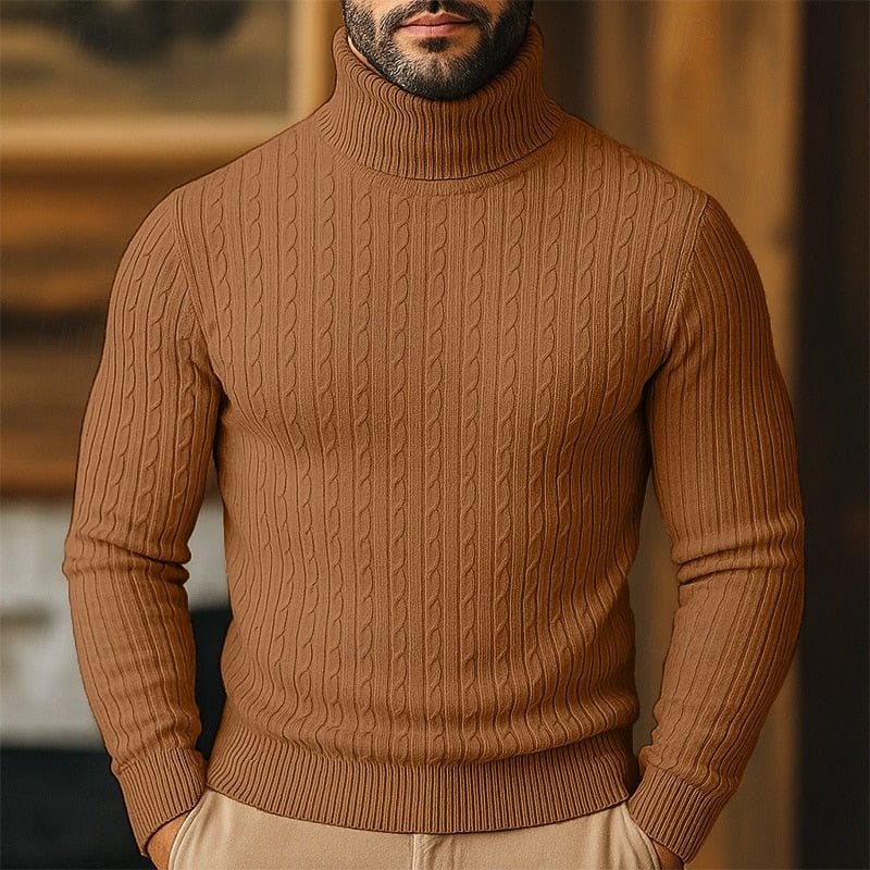Men's Cable Knit Turtleneck Sweater - Harren Cole