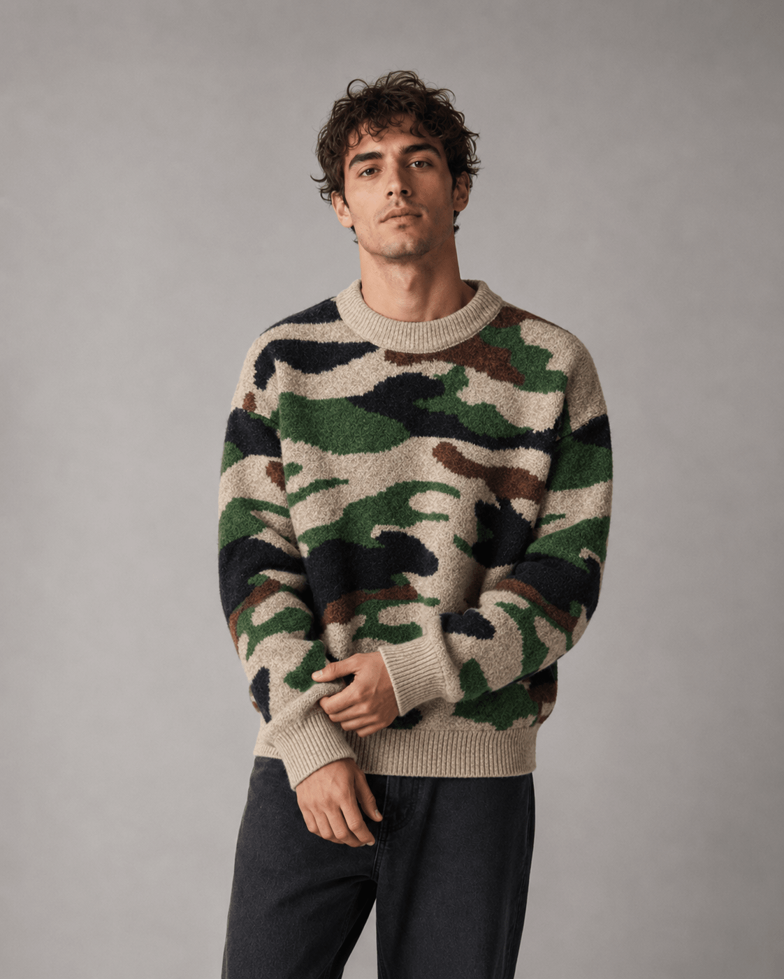 Men's Camo Knit Crew Neck Sweater Relaxed Fit - Harren Cole