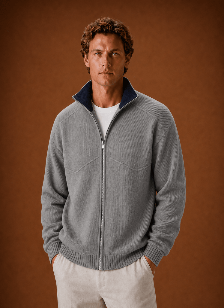 Men's Knit Full Zip Cardigan Jacket - Harren Cole