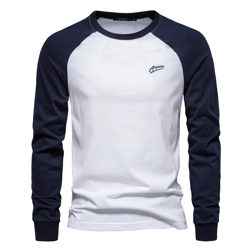 Men’s Long Sleeve Patchwork Crew Neck Shirt - Harren Cole