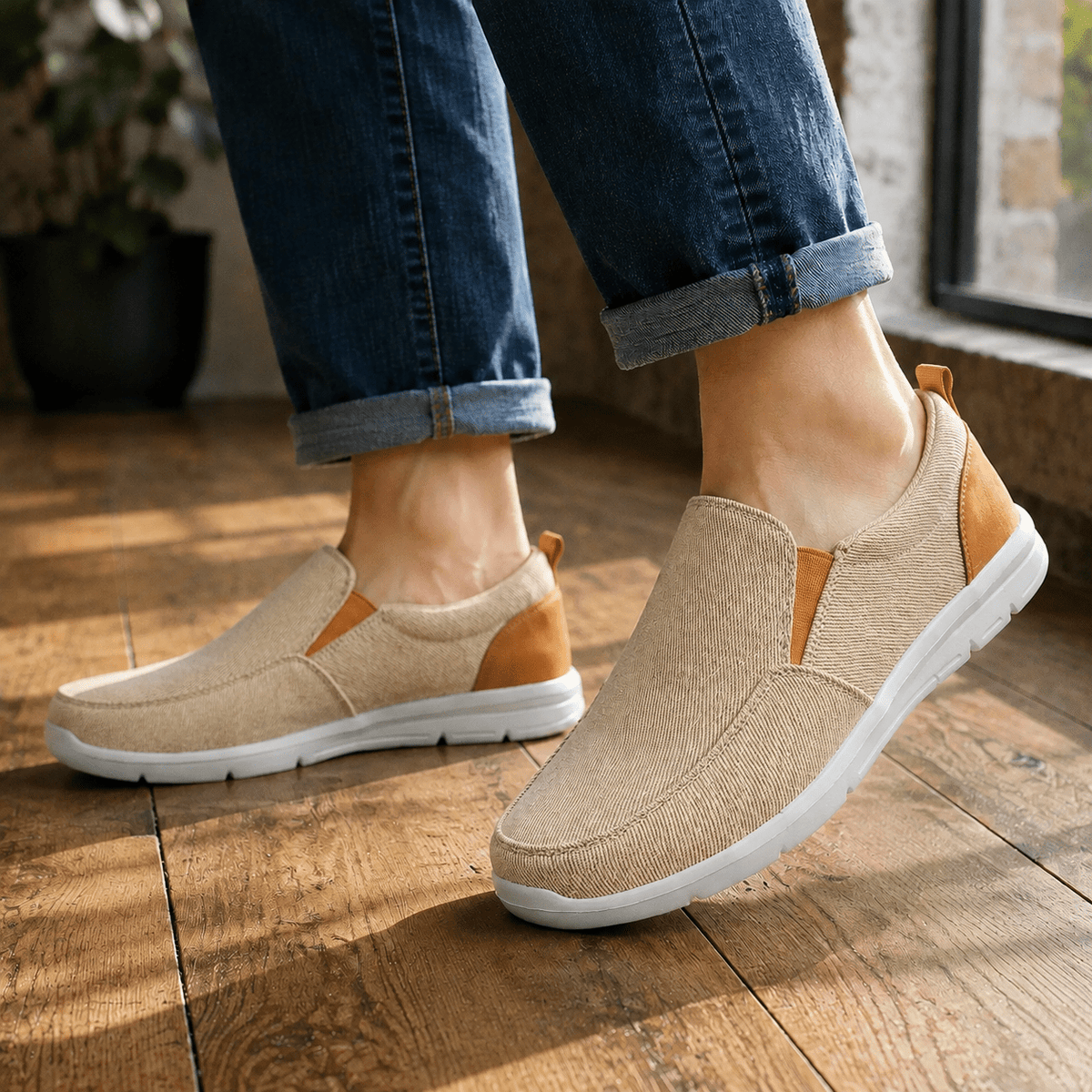Textured Woven Slip-On Shoes With White Sole - Harren Cole