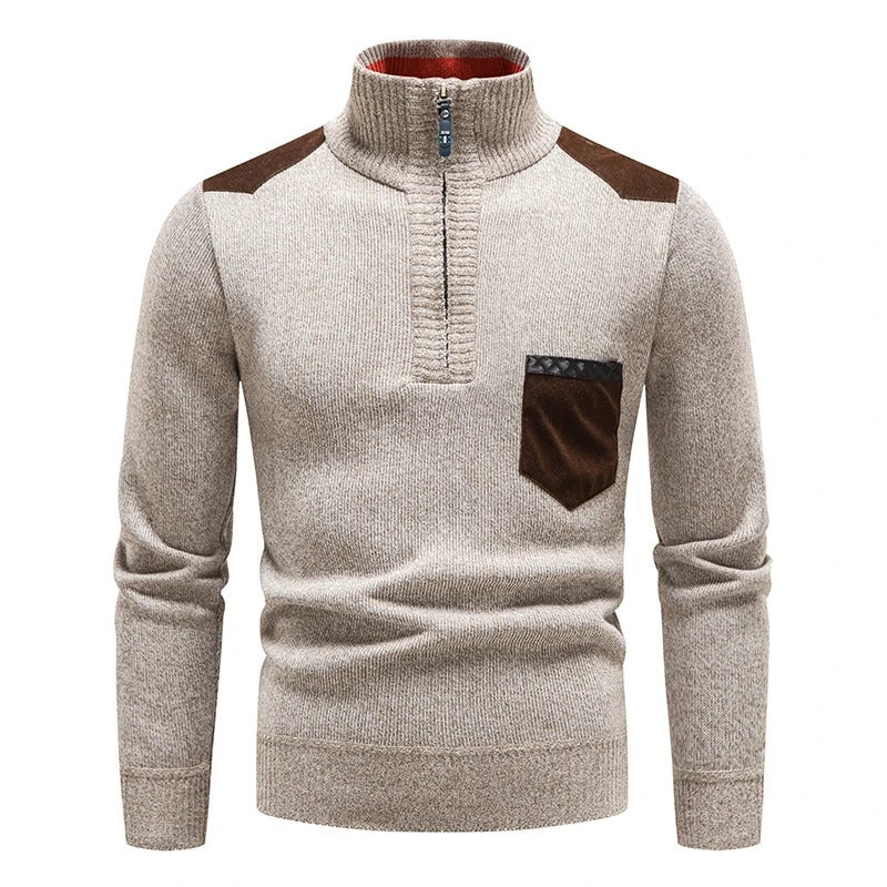 Classic Knitted Sweater with Front Zipper