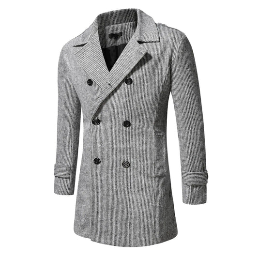 Striped Double-Breasted Long Coat for Men
