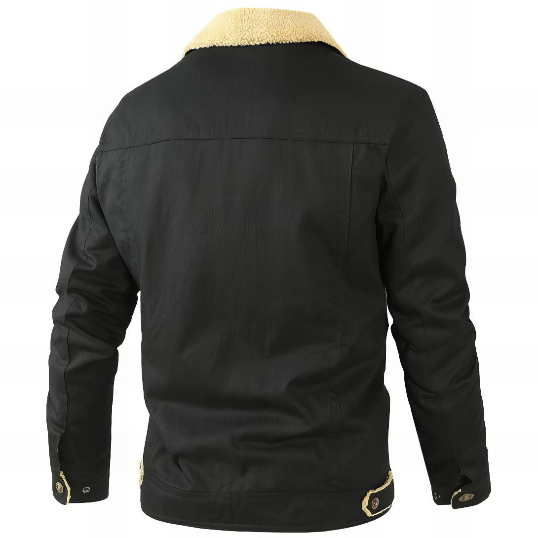 black jacket with pockets and sherpa lining