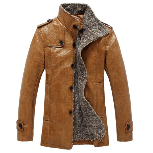 Faux Leather Jacket with Warm Fleece Lining