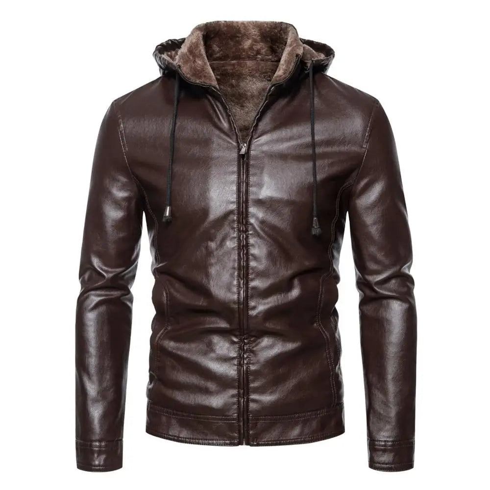 Faux Leather Hooded Jacket