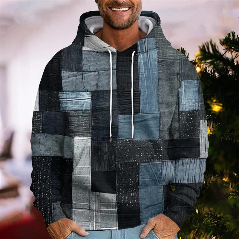 Patchwork Print Hoodie for Men