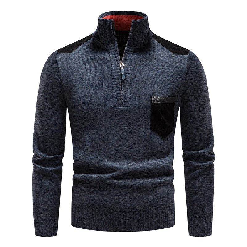 Classic Knitted Sweater with Front Zipper