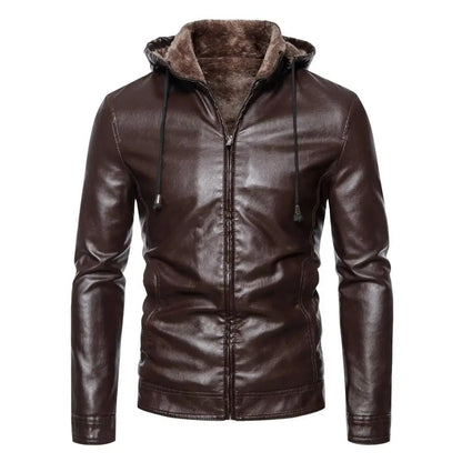 Faux Leather Hooded Jacket