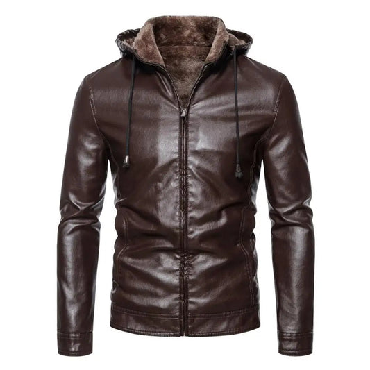 Faux Leather Hooded Jacket