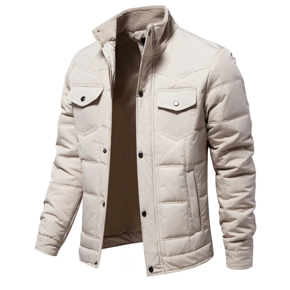 Padded Winter Jacket with Stand-Up Collar for Men