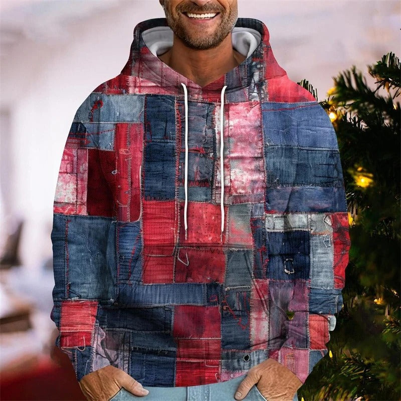 Patchwork Print Hoodie for Men