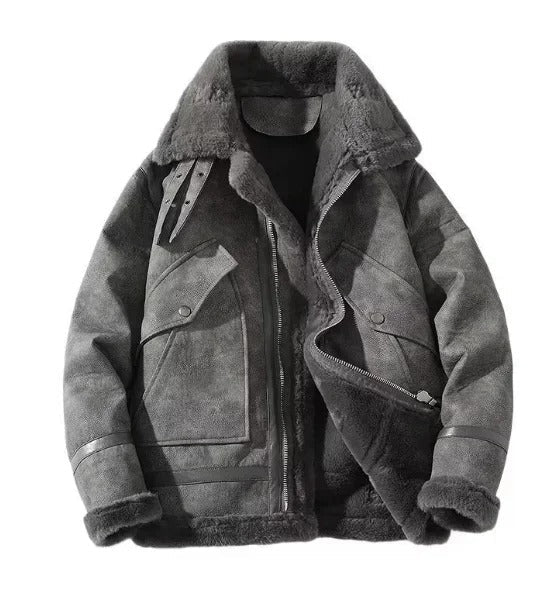 Fleece-Lined Leather Jacket for Men