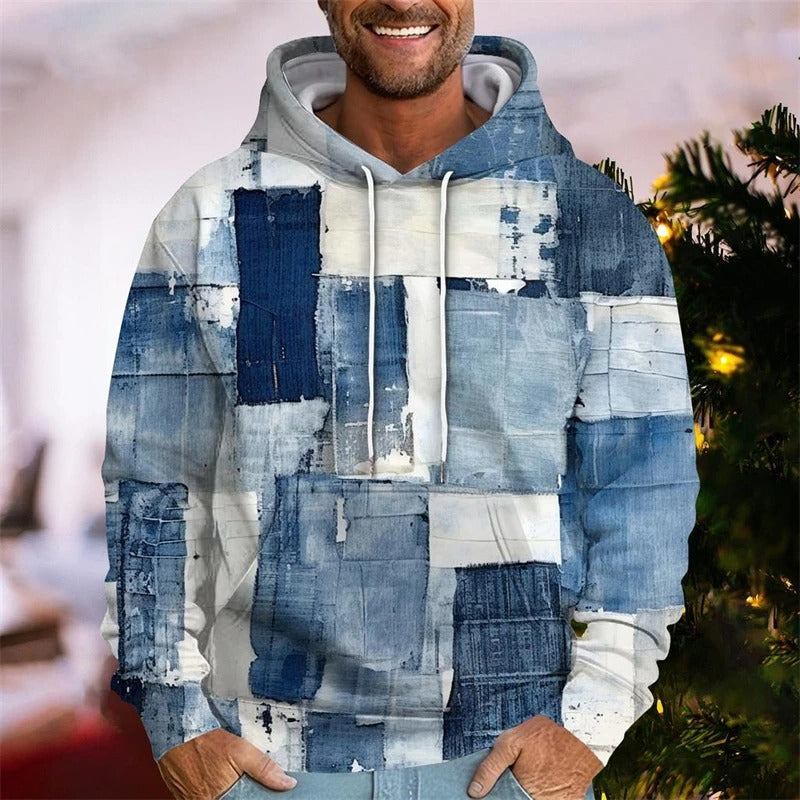 Patchwork Print Hoodie for Men