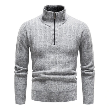 Classic Knitted Sweater with Front Zipper