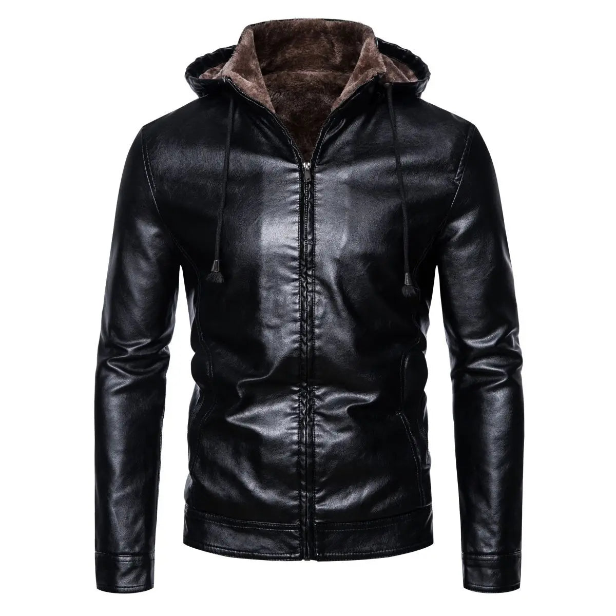 Faux Leather Hooded Jacket