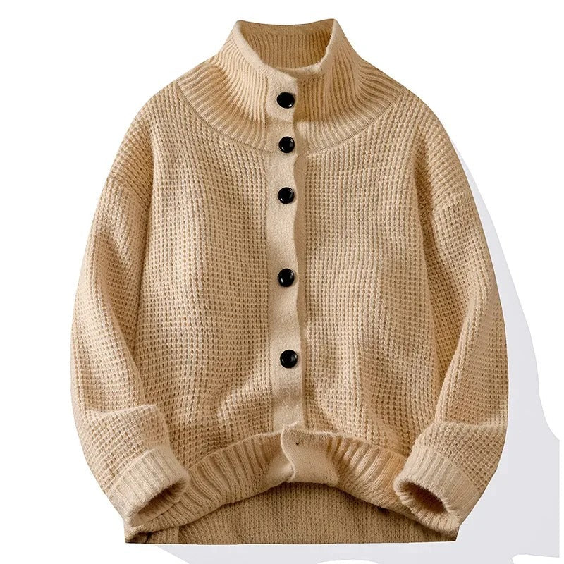 Men's High Collar Knit Cardigan Sweater