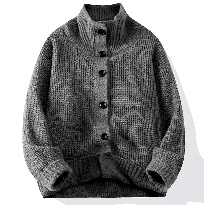 Men's High Collar Knit Cardigan Sweater