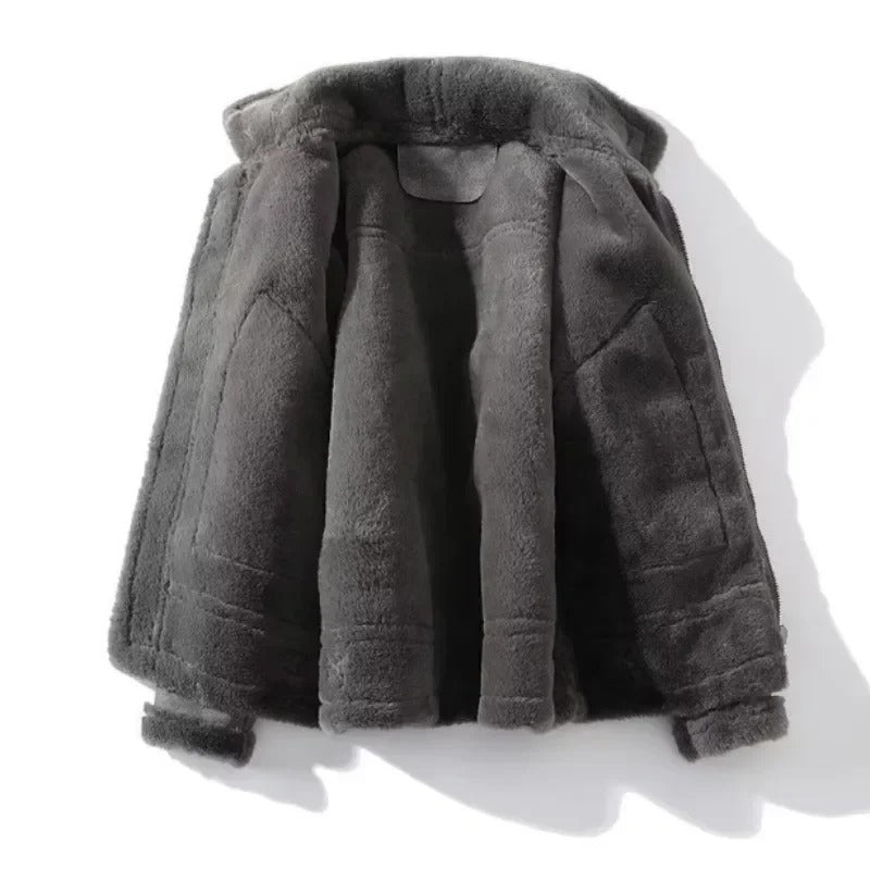 Fleece-Lined Leather Jacket for Men