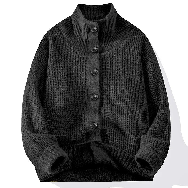 Men's High Collar Knit Cardigan Sweater