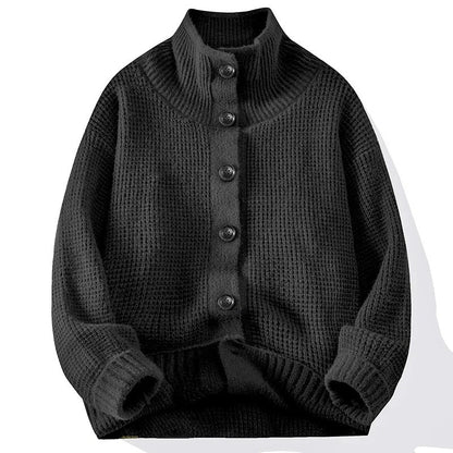 Men's High Collar Knit Cardigan Sweater