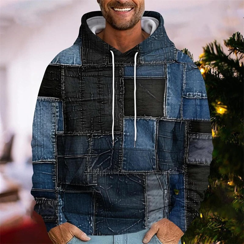 Patchwork Print Hoodie for Men