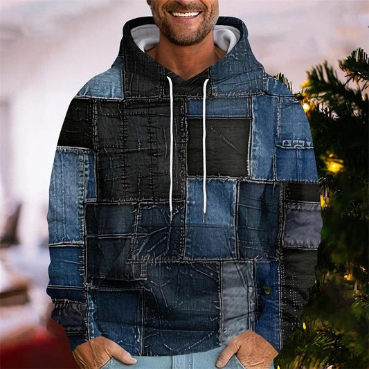 Patchwork Print Hoodie for Men