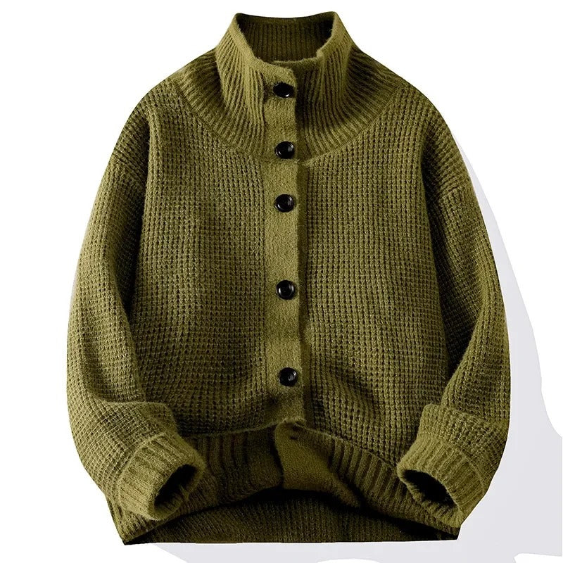 Men's High Collar Knit Cardigan Sweater