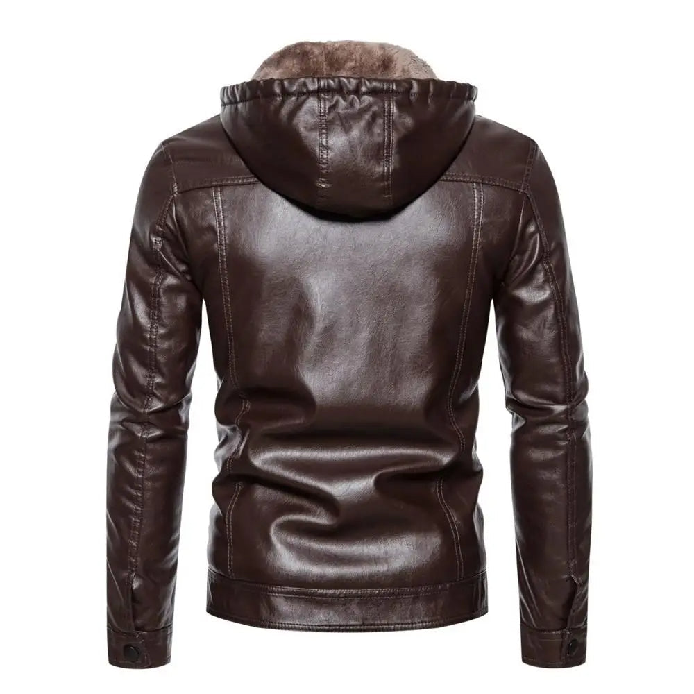 Faux Leather Hooded Jacket