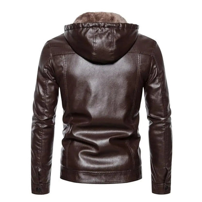 Faux Leather Hooded Jacket