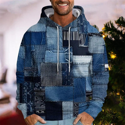 Patchwork Print Hoodie for Men