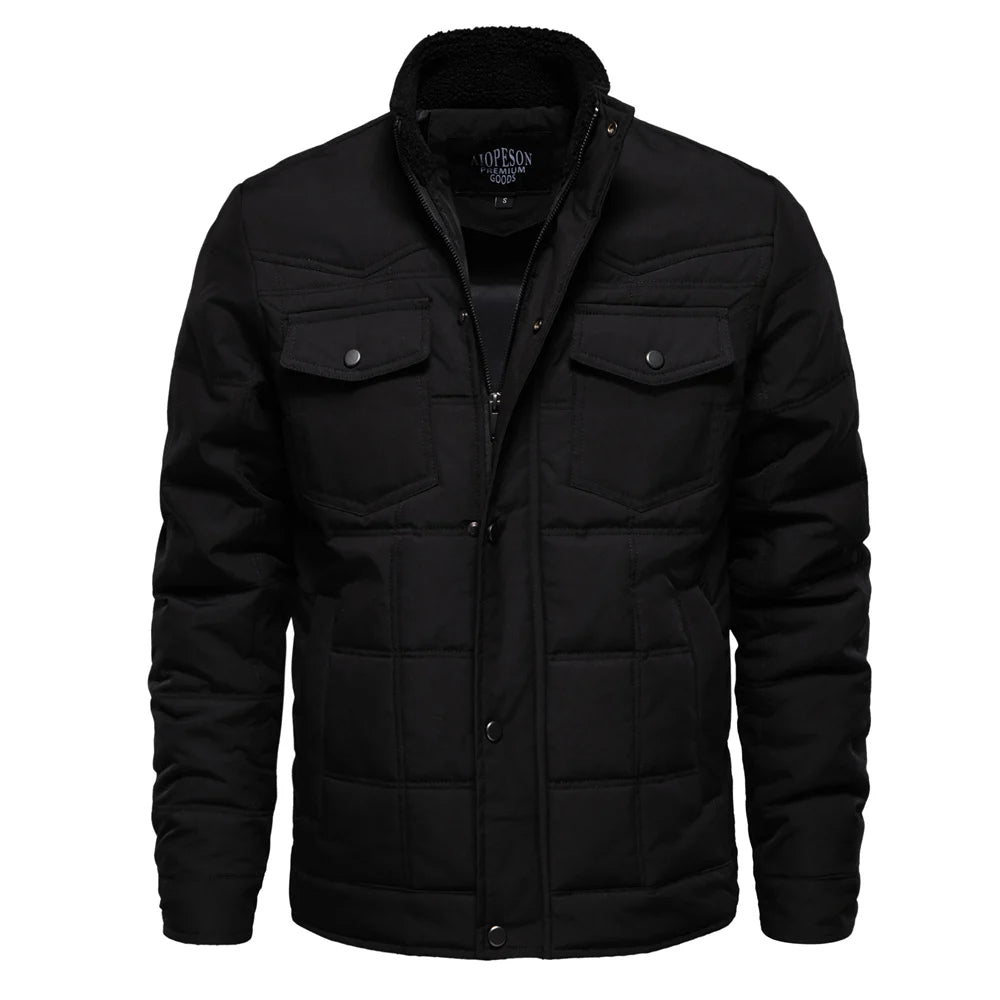 Padded Winter Jacket with Stand-Up Collar for Men
