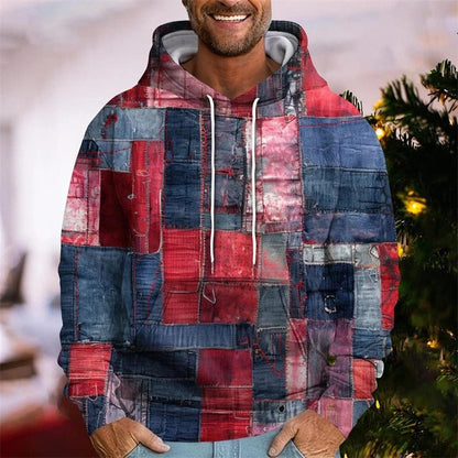 Patchwork Print Hoodie for Men