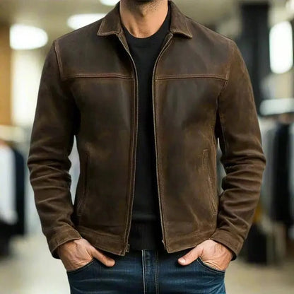 Men's Vintage Stand Collar Bomber Jacket with Zip Pockets
