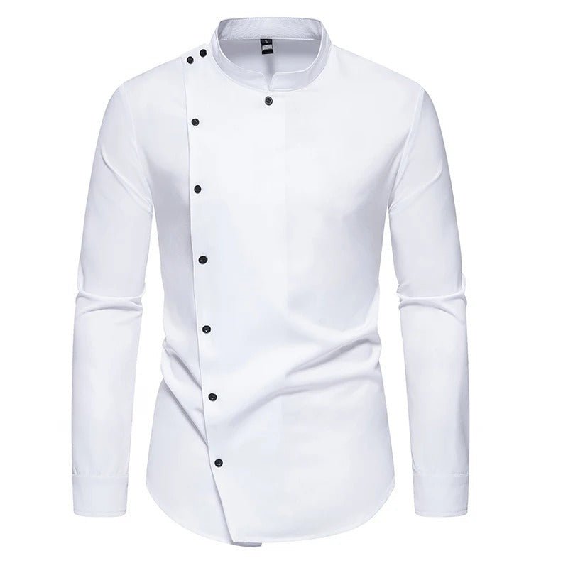 Asymmetrical Mandarin Collar Shirt - Harren Cole