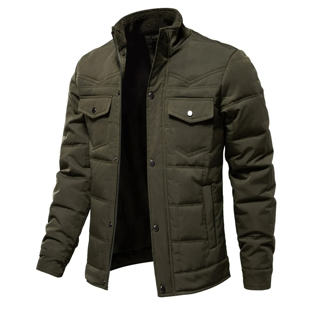 Padded Winter Jacket with Stand-Up Collar for Men