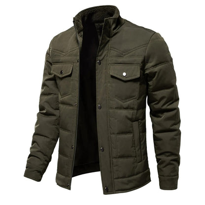 Padded Winter Jacket with Stand-Up Collar for Men