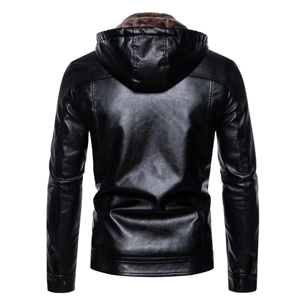 Faux Leather Hooded Jacket