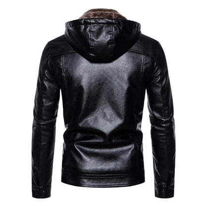Faux Leather Hooded Jacket