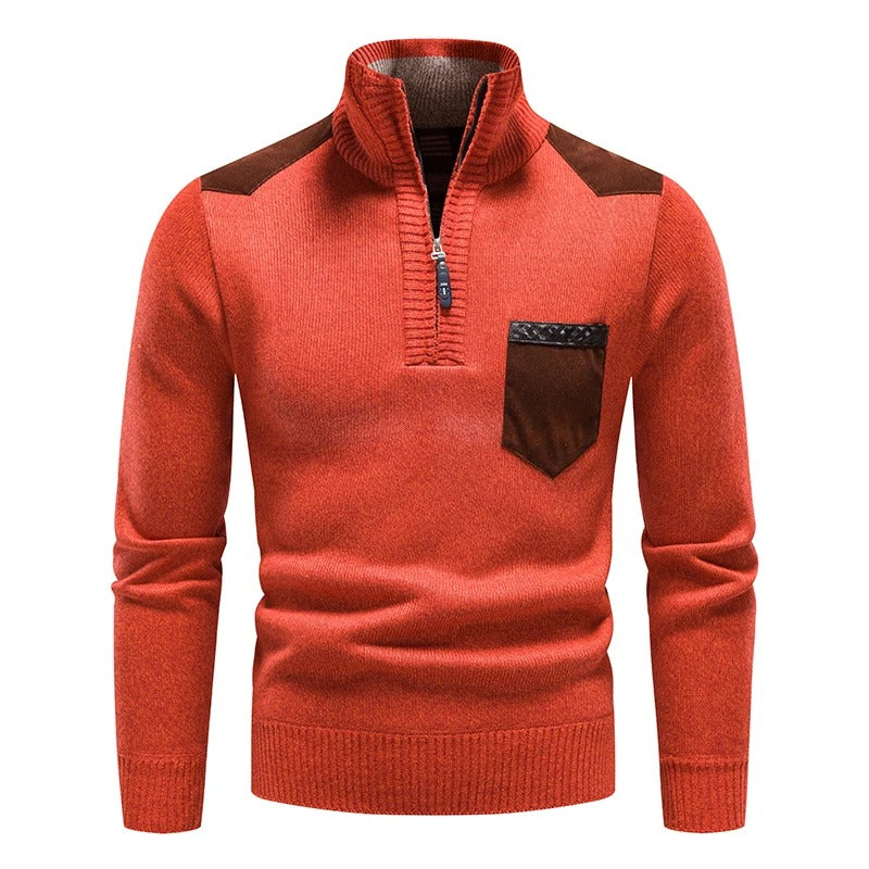 Classic Knitted Sweater with Front Zipper