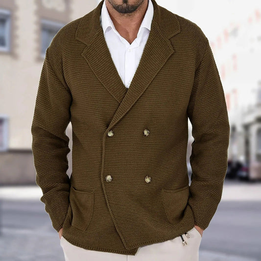 Men's Double-Breasted Knit Blazer Jacket