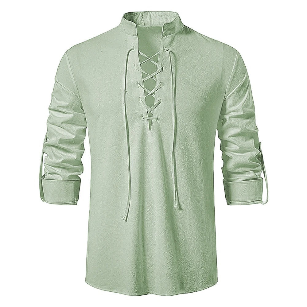 Lace-Up Stand Collar Shirt for Men