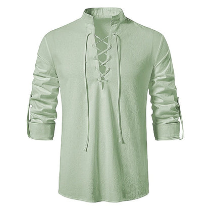 Lace-Up Stand Collar Shirt for Men