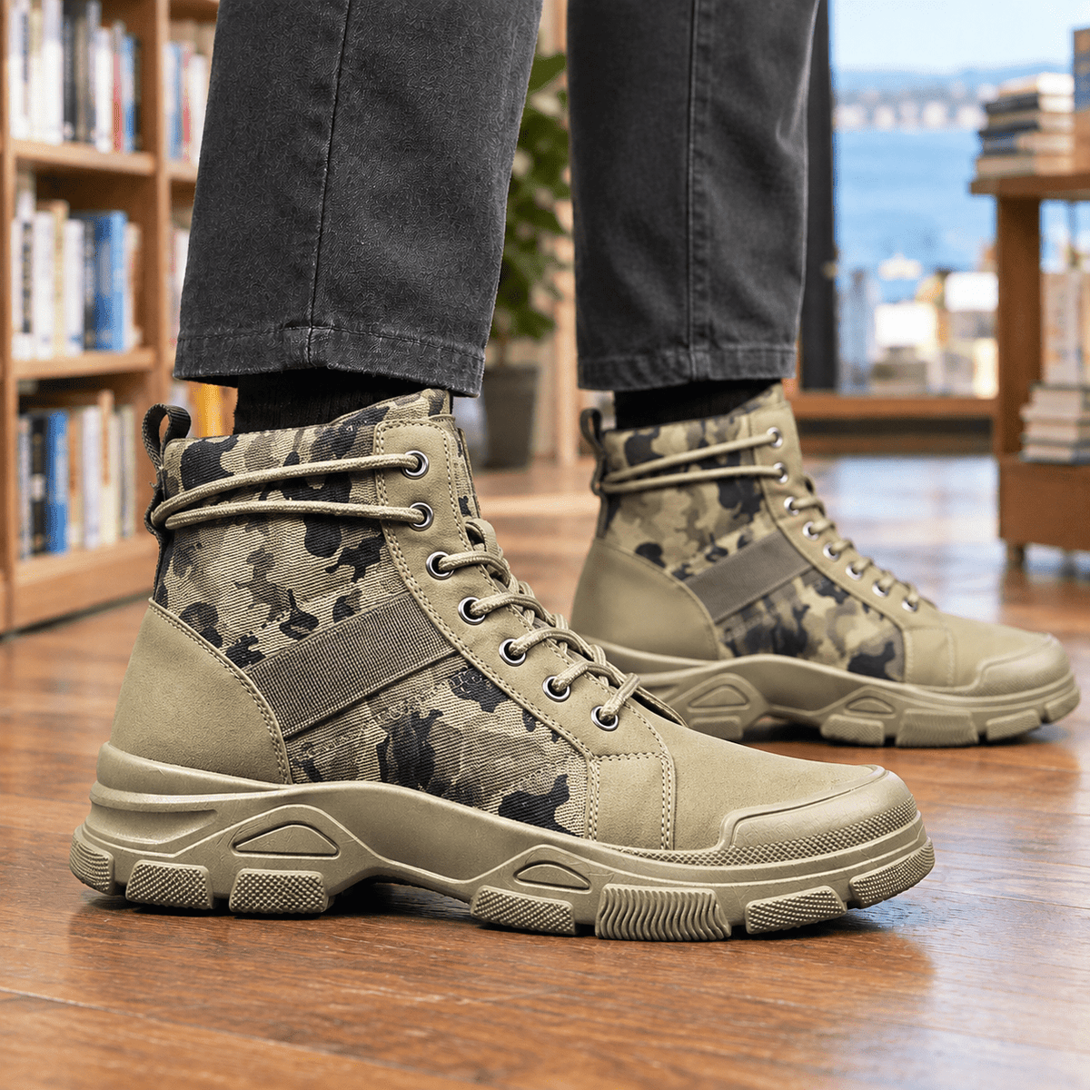 Camouflage Lace Up Chunky Tread Boots - Harren Cole