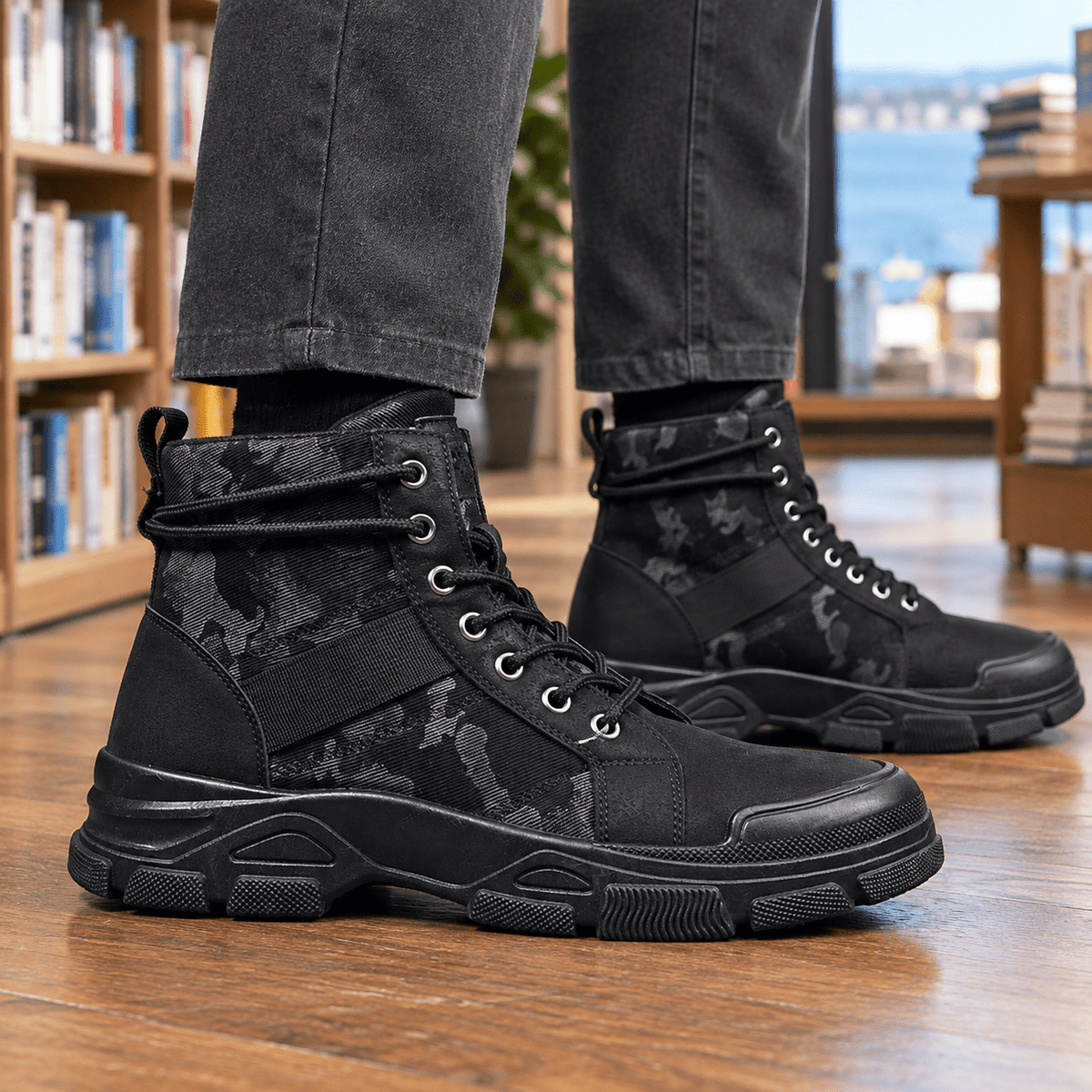 Camouflage Lace Up Chunky Tread Boots - Harren Cole